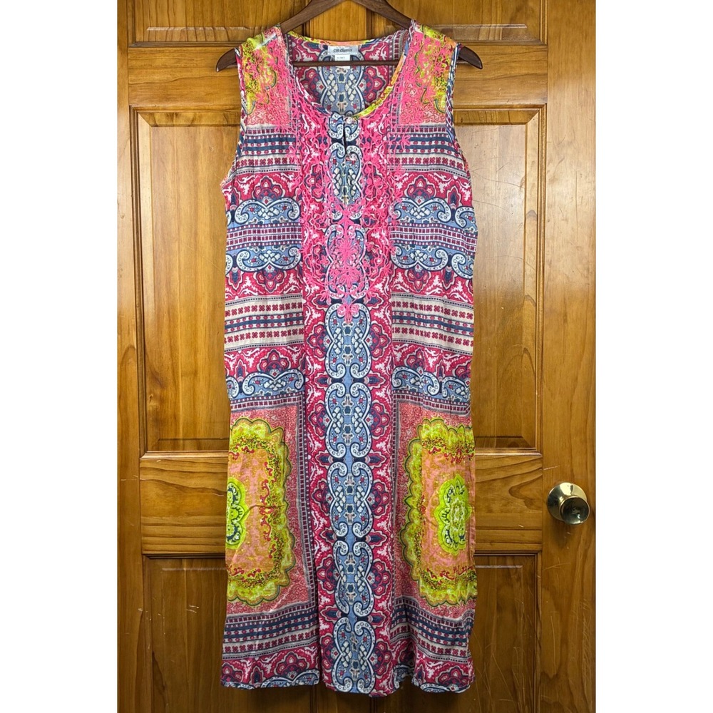 CW Classics Womens L Paisley Embroidered Cotton Sleeveless Midi Dress Bohemian